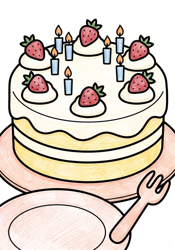 ケーキのぬりえ ぬりあがりイメージ