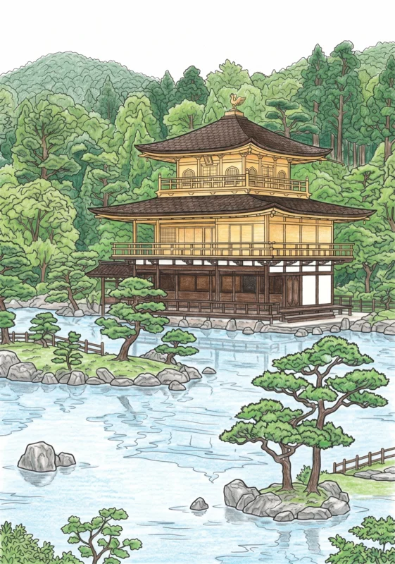 金閣寺のぬりえ ぬりあがりイメージ