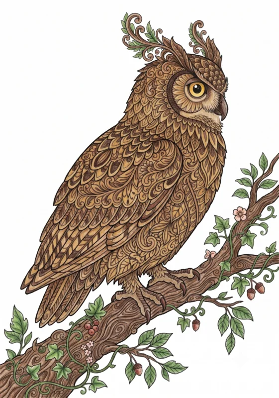 ミミズクのぬりえ ぬりあがりイメージ