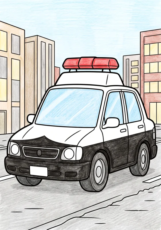 パトカーのぬりえ ぬりあがりイメージ