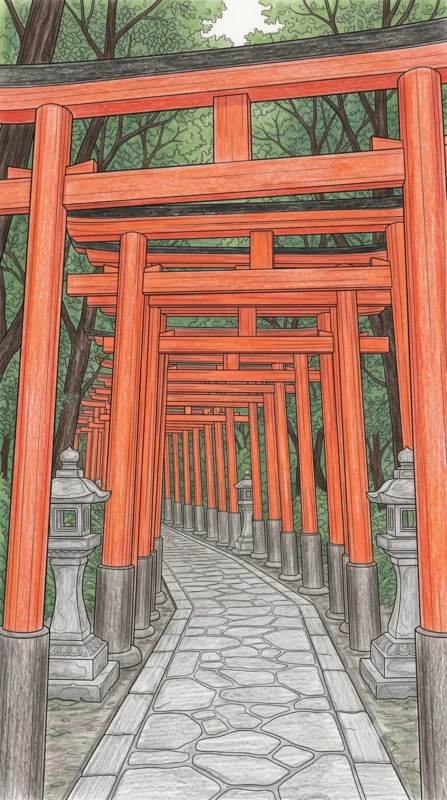 千本鳥居のぬりえ ぬりあがりイメージ